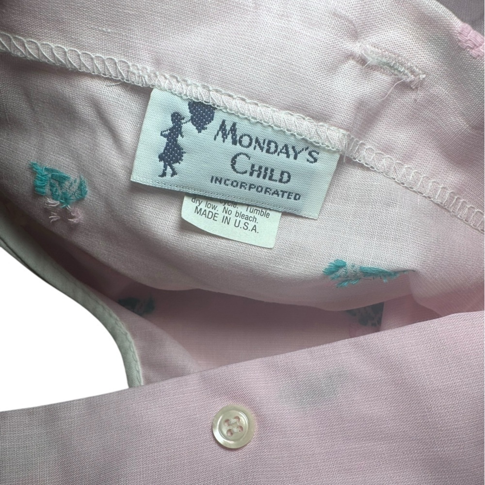 Pink and teal Vintage Girls Bib Floral Dress Cottage-core Retro - Picture 5 of 7